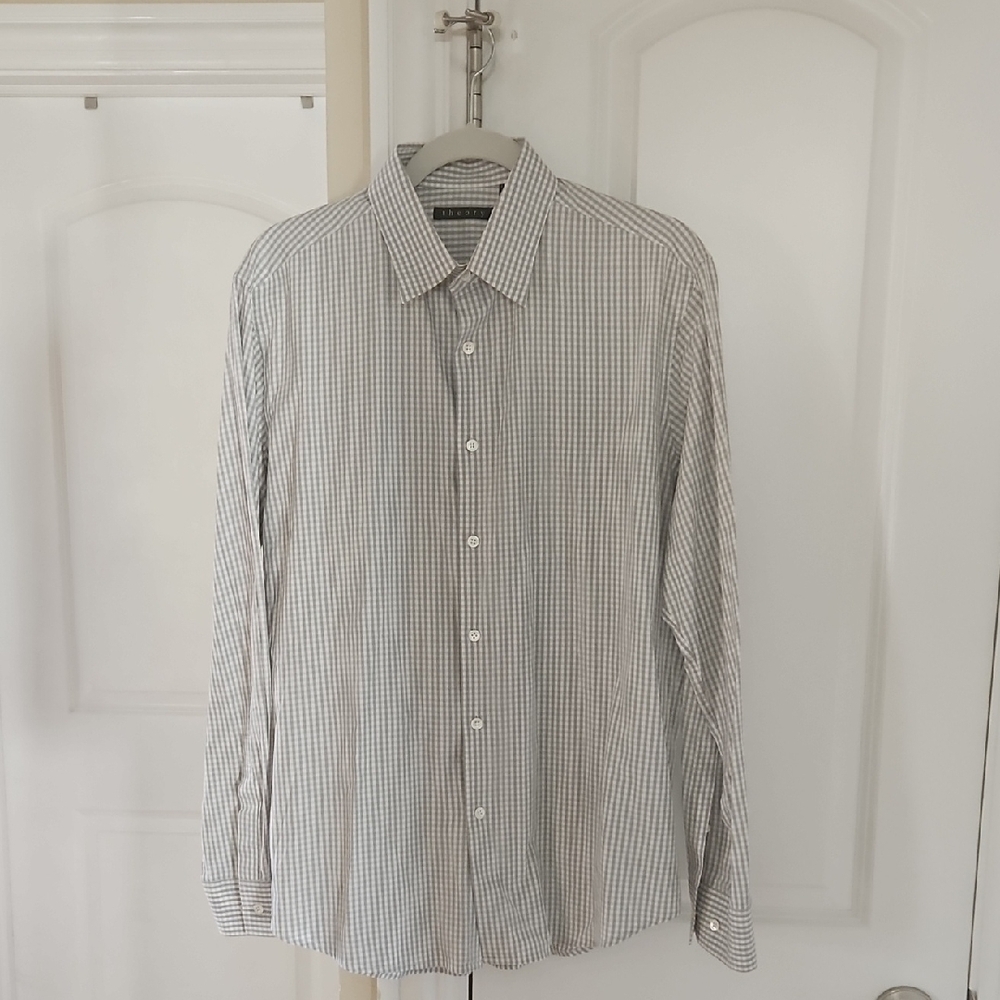 Theory Gray Poplin Casual Button Up Shirt